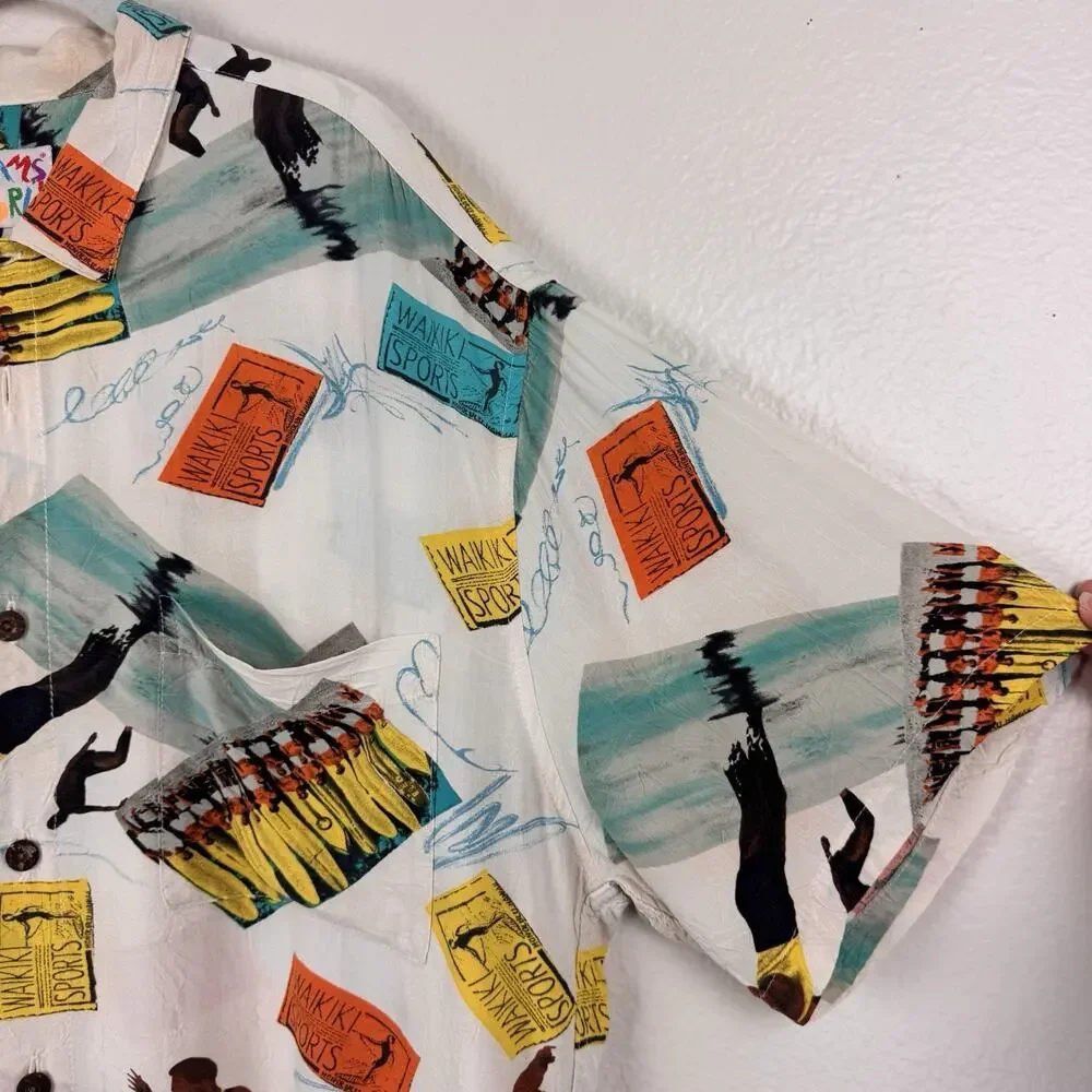 Vintage Jams World Button Down Shirt Waikiki Sports Surfing Hawaiian Beach XL